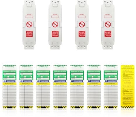 Ladder Inspection Tags Weatherproof,Accident Prevention Safety Labels with Brackets Scaffold,4 Holders and 8 Inserts Inspection Tag Inserts Inspection Record Kit for Inventory,Machinery,Construction