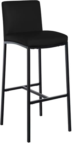 CLP Tabouret de Bar Moderne Freeport, avec Repose-Pieds, Dossier rembourré, Cadre Noir, Hauteur d'assise 76 cm, protège-Sol, Couleur:Noir, Matériel:Similicuir