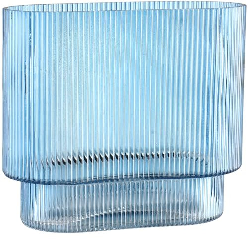 KAYLETIN Geriffelte Vase für Blumen, blaue Glasvasen für Tulpen, moderne Blumenvase, geriffelte Glasvasen für Geburtstag, Hochzeit, Einweihung, Jahrestag, Verlobung, 18 cm