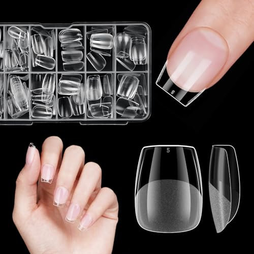 Venares - Lot de 120 faux ongles en gel extra courts - Couleur cercueil - 12 tailles - Couvrance complète - Pour ongles en gel - Transparent et doux