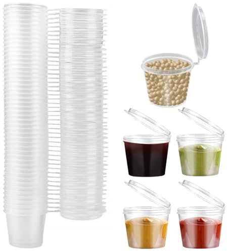 Mini Vasos de Plástico Transparentes,Recipientes Pequeños de Plástico con Tapas,Cajas De Salsa De Plástico,50pc Envases de Plastico con Tapa para Salsa, Condimentos, Aderezo para Ensaladas