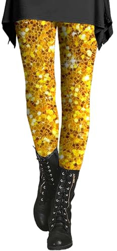 JkyKnowo Deals Pailletten Leggings Schwarz Fasnachtskostüme Damen Künstlerischem Spritzdruck Leggings Glitzer Hose Damen Lang XL 90S Netzstrumpfhose Glitzer Angebote des Tages Heute
