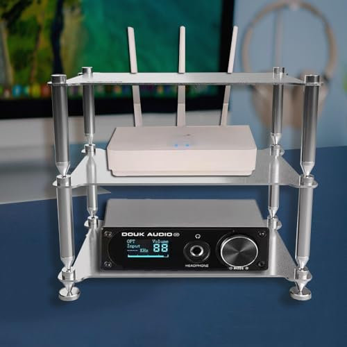 QSPNVFB Mini Audio Rack Schrank Desktop HiFi Regal Metall Medien Audio Tower, Multifunktionales Ablageregal Offene Regale Organizer Komponentenschrank