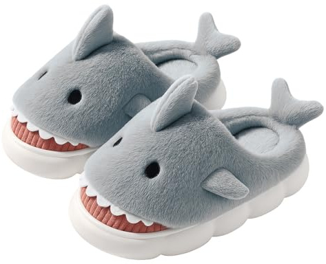 corimori Flauschige Hai Hausschuhe – Haifisch Pantoffeln mit rutschfester Sohle & weichem Innenfutter - Größen 34-44