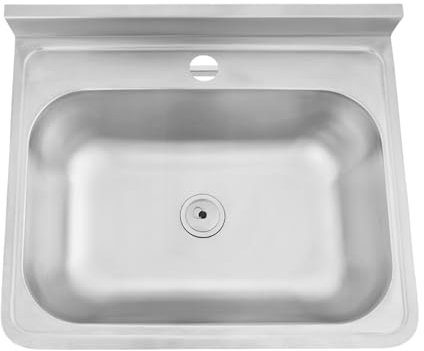 soudesileim Waschbecken Edelstahl Wandmontage mit Abflussrohr und Abflussstopfenring, Edelstahl Spültisch Rechteckig 48x39x20cm, Ausgussbecken Klein Küche (ohne Wasserhahn)