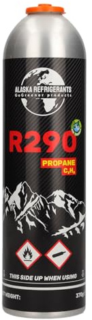 Alaska Refrigerants R290 Propan Kältemittel, Schwarz, 370g/750ml, für Klimaanlage und Wärmepumpe, Modell AlaskaR290, mit Entnahmeventil