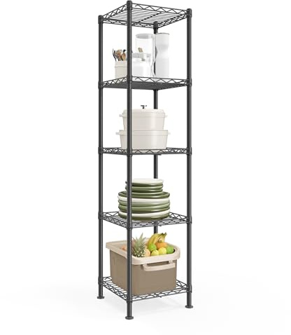 SONGMICS Storage Shelf, Small Metal Garage Shelving Unit, Adjustable Shelves, for Small Spaces, Garage, Bedroom, Living Room, Kitchen, Pantry, 5 Tier, 30 x 30 x 121 cm, Ink Black LGR123BH01