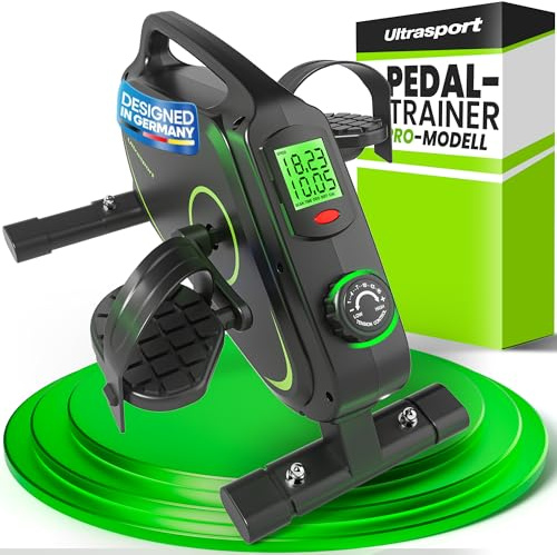 Ultrasport Pedaltrainer für Zuhause 16 Stufen inkl. Antirutsch-Matte und Gurt I CE Zertifiziert, Extraleiser Arm- und Beintrainer im Sitzen I Deskbike, Schreibtisch Fahrrad, Grün