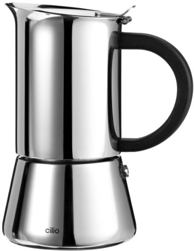 Cilio Espressokocher RIGOLETTO mit Planboden , Edelstahl , Für alle Herdarten geeignet , Ø 9 cm, Höhe 17,5 cm , Spülmaschinengeeignet , Espressokocher 4 Tassen , Camping Kaffeekocher