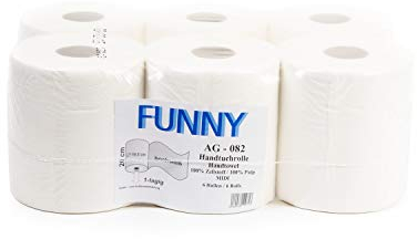 Funny Papierhandtuch-Rolle, hochweiss, Innenzug, 20 cm, 1-lagig, 1er Pack (1 x 6 Stück)