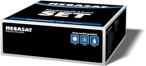 Megasat Quad Shield 120 – 30 m – Koaxialkabel Set (30 m Antennenkabel im Karton, inkl. F-Stecker und Gummitülle)