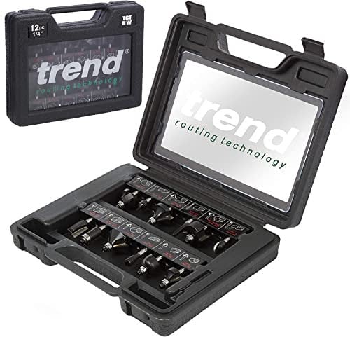 Trend 12 Piece Router Bit Set TCT Cutter Bits Starter Set 1/4 Shank + Case
