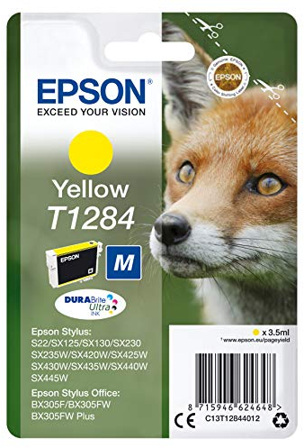 Epson Original T1284 Tinte Fuchs, S22 SX125 SX420W BX305F BX305FW SX130 SX440W BX305FW SX435 SX235W, (gelb), M