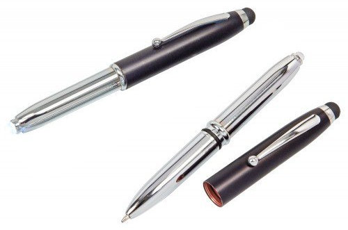 10x Touchpen Kugelschreiber mit LED Licht und Touchscreenstift / silber-schwarz