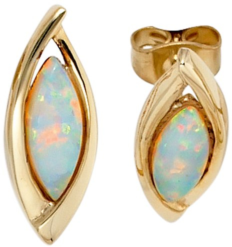 Paar Ohrstecker Stecker Opal 375 Gold Gelbgold spitzoval Ohrschmuck
