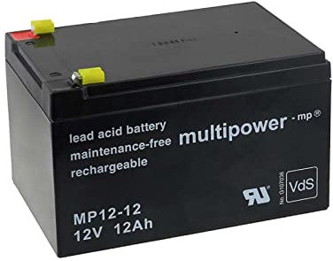 Powery Batterie de Remplacement pour chaises roulantes, Scooter électriques, véhicules électriques 12V 12Ah, 12V, Lead-Acid [ Batterie au Plomb ]