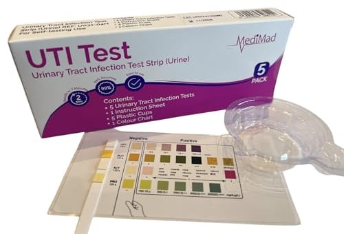 5 Pack - Urinary Tract Infection Urine Test Strips Tests 4 Key UTI Indicators, Leukocytes, Nitrites, Protein & Blood