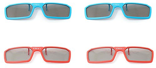 Ultra 2 Blue 2 Red Pairs 3D Clip On Glasses Passive 3D Glasses Men Women Compatible with RealD Cinemas 3D Glasses for TV Movie Glasses For Prescription Glass Wearers Circular Polorised Cinema 3D