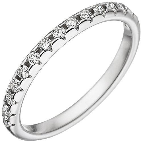 Damen-Ring mit 15 Diamanten Brillanten 2,4mm schmal 585 Gold Weißgold, Ringgröße:Innenumfang 54mm ~ Ø17.2mm