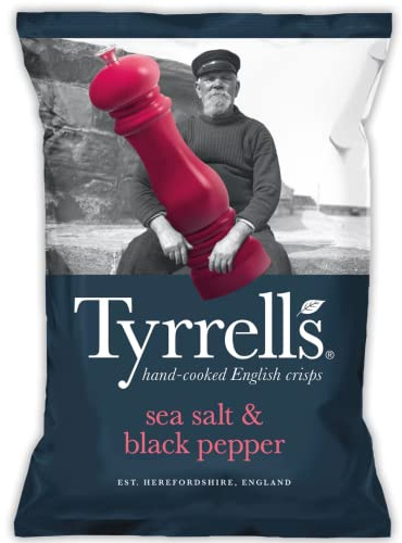 Tyrell's|Tyrrells, Sea Salt and Cracked Black Pepper Crisps, 12 x 150g