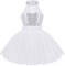 TiaoBug Mädchen Kinder Ballett Trikot Ärmellos Ballettkleid Ballettanzug Turnanzug Röckchen mit Innenslip Weiss C 128-140