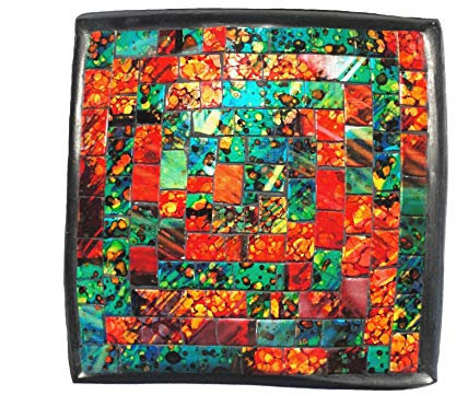 Deko - Schale Glasmosaik eckig 15 cm, orange-rot/grün-blau schillernd/bunt gesprengelt