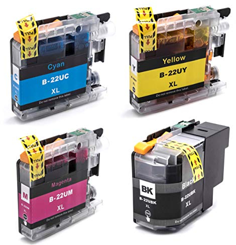 vhbw 4X Tintenpatronen kompatibel mit Brother MFC-J985DW, DCP-J785DW, DCP-J925DW Drucker - Set Cyan, Magenta, Yellow, Schwarz + Chip (Kompatibel)