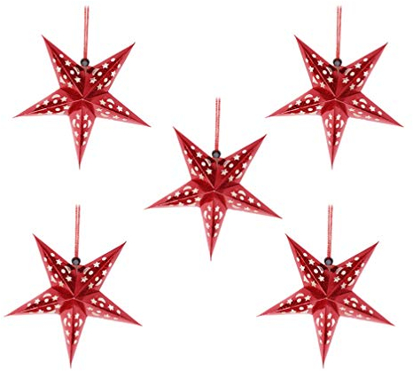 Uonlytech 5 Stück Papier Sternlaternen 45cm Stern Lampenschirm Hängende Weihnachtsdekorationen für Hochzeit Geburtstagsfeier Wohnkultur Weihnachten Halloween (Rot)