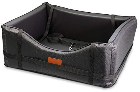 Mayaadi-Home Premiun Hundeautositz - 50 x 45 cm - Hundebett aus hochwertigem Kunstleder - Robuster Autokorb - Pflegeleichter Autositz - Hundekorb bietet optimalen Komfort - Pako Pik - Schwarz - M