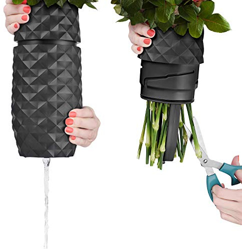 Die Amaranth Vase – Einzigartiges Design für einfaches Abtropfen von Wasser und Stiel – schlagfeste Kunststoff- und Marmormischung – Die intelligente Vase für Blumenarrangements (schwarz)