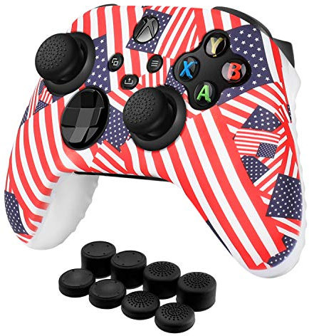 TNP Silicone Case Cover for Xbox Series X/S Controller Skin Shell + 8 Pro Thumb Grips Set (Flag) Ergonomic Textured Grip Dust Protector Compatible With New Xbox Series S X Controller Accessories