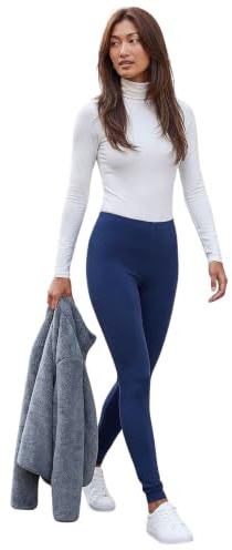 Roman Stretch Leggings for Women UK Ladies Yoga Pants Gym Fitness Trousers Cotton High Waisted Pull On Elasticated Waist Smart Casual Tummy Control Thick Shapewear - Navy - Size 12