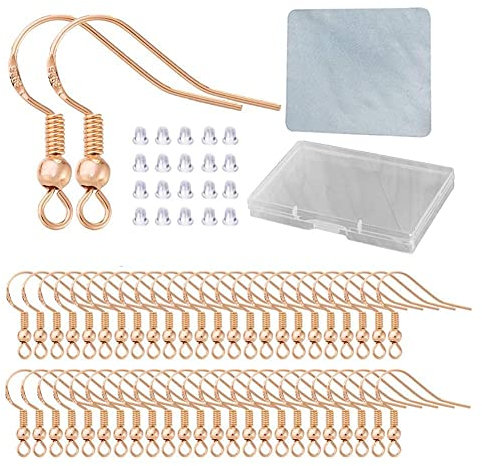 DIYEAR Rose Gold Earring Hooks - 120 PCS/60 Pairs Hypoallergenic, Real Rose Gold Plated, Nickel Free, Fish Hooks for Jewelry Making