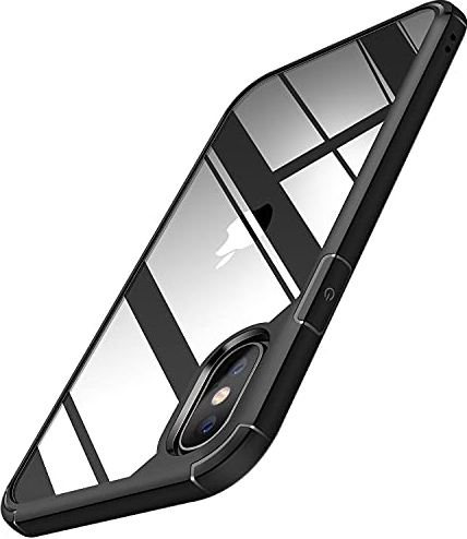 TENDLIN Compatible with iPhone XS MAX Case Crystal Clear Hard Back Soft Bumper Protective Case (Black)