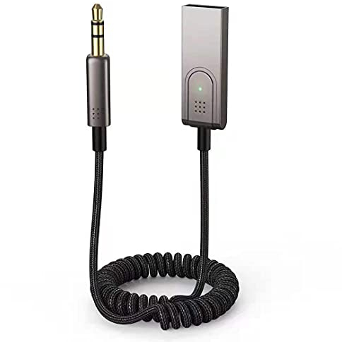Siwket Bluetooth Aux Adapter,Car Aux Bluetooth v5.0 Receiver Wireless Braided USB to 3.5mm Jack Adapter Bluetooth Car Kits with Built-in Microphone for Handsfree Car Audio Speaker and Home Audio,PC/TV