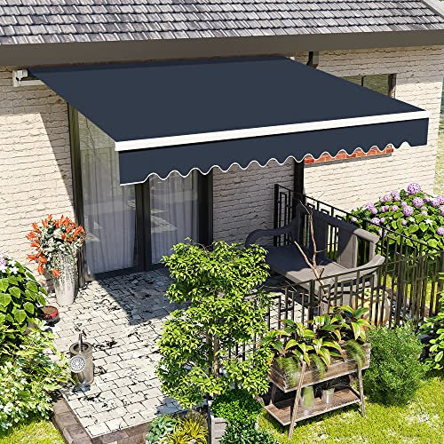 Green Bay 2 m x 1.5m DIY Patio Retractable Manual Awning Garden Sun Shade Canopy Blue with Fittings and Crank Handle