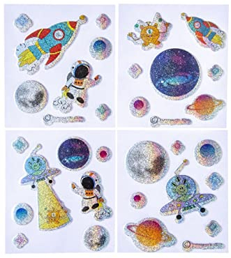Weltraum Space Sticker Aufkleber 30 Stück aus Kunststoff 1,5 bis 3,5 cm groß mit Palandi® Sticker