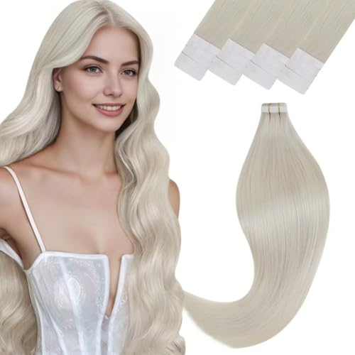 Vivien Blond Tape Extensions Echthaar 35cm Remy Echthaar Extensions Tape in Platinblond Haar Natürlich 20 Stücke 50g