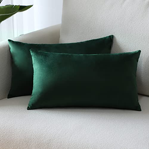 Sungeek 2er Set Samt Kissenbezüge, Dekorativ Zierkissenbezüge Weich Kissenbezug Dekokissen Sofakissen Couchkissen Deko Bezug Kissenhülle für Sofa Schlafzimmer Wohnzimmer (30x50 cm, Dunkelgrün)