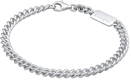 Kuzzoi Pulsera de plata de ley 925 maciza para hombre con eslabones blindados (5 mm) para hombre, pulsera con mosquetón, longitud 19-23 cm, 0204362022, 21 centimeters, Plata de ley
