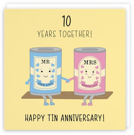 Hunts England - Large 10th Wedding Anniversary Card - Large Size - Tin Anniversary - Iconic - Large - 210 x 210 mm - 10 Years Cute Anniversary Card For Him, Her, Couples, etc.