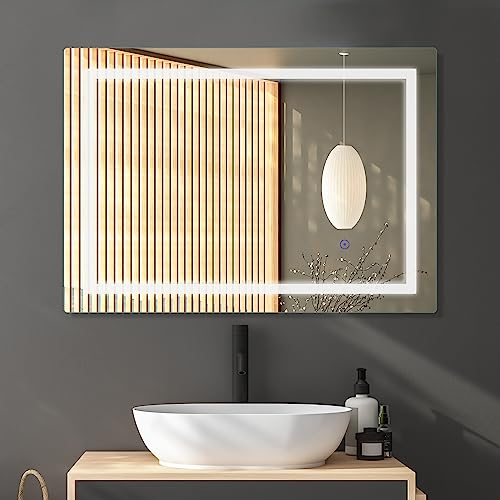 Sanitemodar Espejo Baño con Luz 70 x 90 cm, Luz Blanca, Interruptor Táctil