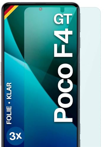 moex für Poco F4 GT Schutzfolie Displayschutz Folie Ultra-klar HD 0,2 mm kompatibel mit jeder Hülle, Anbringen ohne Blasen, Handyfolie Extra Kratzfest, FlexProtect 3 Stück