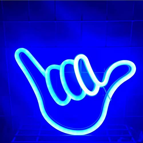 Neon LED Licht - dekorative USB Batterie Leuchte Neonlicht Schild Reklame Lampe Bar Party Wand Deko Nachtlicht Gaming Setup Streamer Hintergrund Beleuchtung Wandleuchte (Shaka Hand blau)