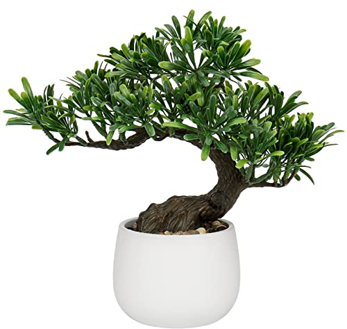 25 cm Kunstpflanze Bonsai Baum im Keramiktopf Künstliche Pflanzen Aesthetic Japanische Bonsai Deko für Wohnzimmer Schlafzimmer Badzimmer Fensterbank Dekoration - Podocarpus Kunstbonsai