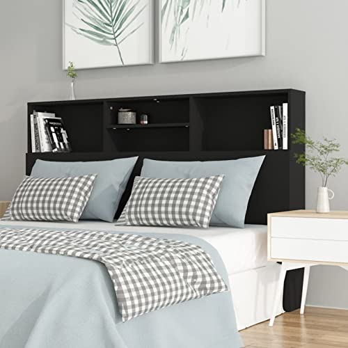 MOONAIRY Bett-Kopfteil, Bettrückwand, Bettkopfteil, Kopfenden Bett, mit Ablagen Schwarz 160x19x103,5 cm