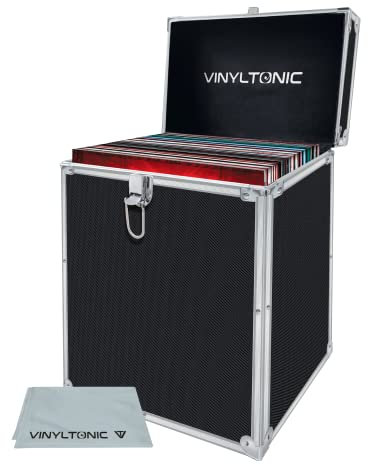 Vinyl Tonic 12 LP Vinyl Record Storage Case with Universal Cleaning Cloth (Black)