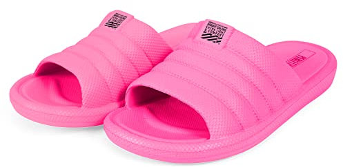 PERLETTI Chanclas Mujer Playa Piscina Deporte Fucsia - Sandalias Mujer Verano Primavera Rosa Fluo Comodas para Caminar Casual - Zapatillas de Casa Chancletas para Chica Elegantes (Rosa Fluo, 40 EU)