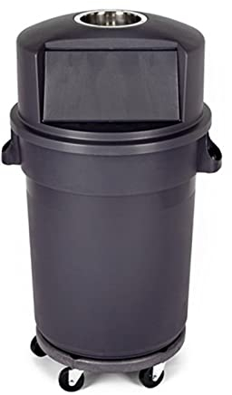 Poubelle exterieur Poubelle de recyclage extérieure 120 L/31,7 gallons, poubelle ronde avec couvercle pivotant supérieur et cendrier, poubelle en plastique épaissi, gris foncé Cendrier exterieur ( Siz