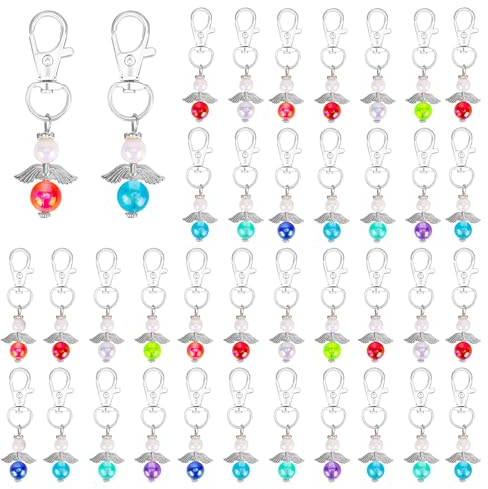 VGOODALL Gastgeschenke Taufe, 36 Stück Schutzengel Anhänger mit Organza Beutel Kraftpapier Aufkleber kleinen Engel Schlüsselanhänger Set für Kommunion Konfirmation Geschenk Party Mitbringsel